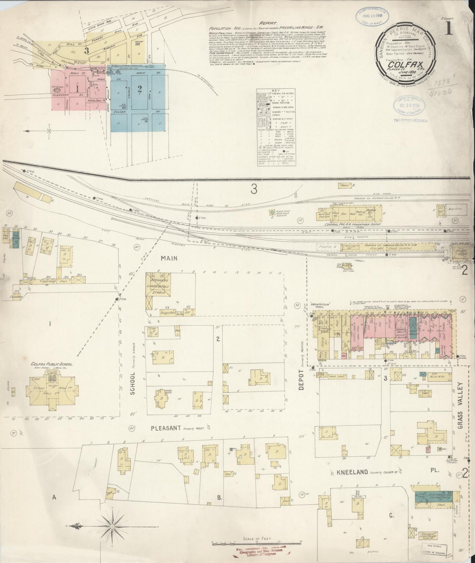 Sanborn Fire Insurance Map from Colfax, Placer County, California (1898), Sheet #0001 - Historic Sanborn Fire Insurance Map Print, vintage old map wall art, antique decor, genealogy gift, California California map