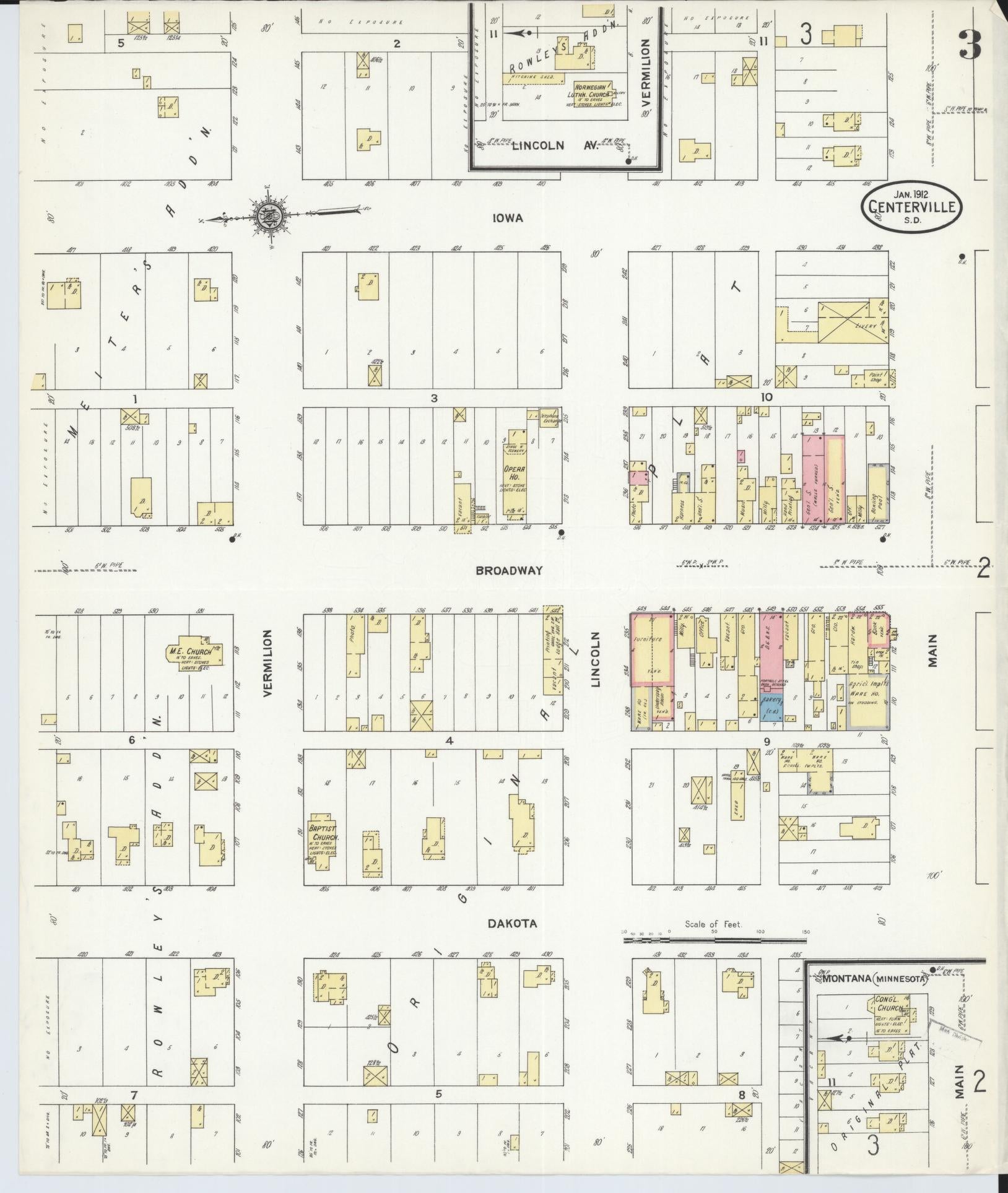 Sanborn Fire Insurance Map from Centerville, Turner County, South Dakota (1912), Sheet #0003 - Complete Map Set gallery image, historic Sanborn map, vintage wall art, South Dakota South Dakota