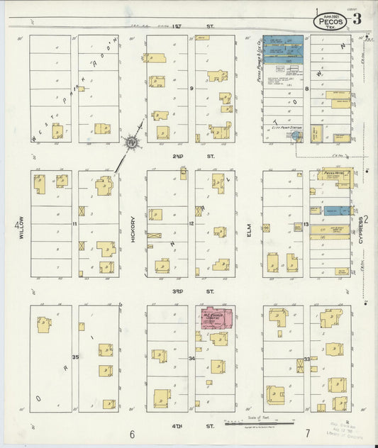 Sanborn Fire Insurance Map from Pecos, Reeves County, Texas (1921), Sheet #0003 - Historic Sanborn Fire Insurance Map Print, vintage old map wall art, antique decor, genealogy gift, Texas Texas map
