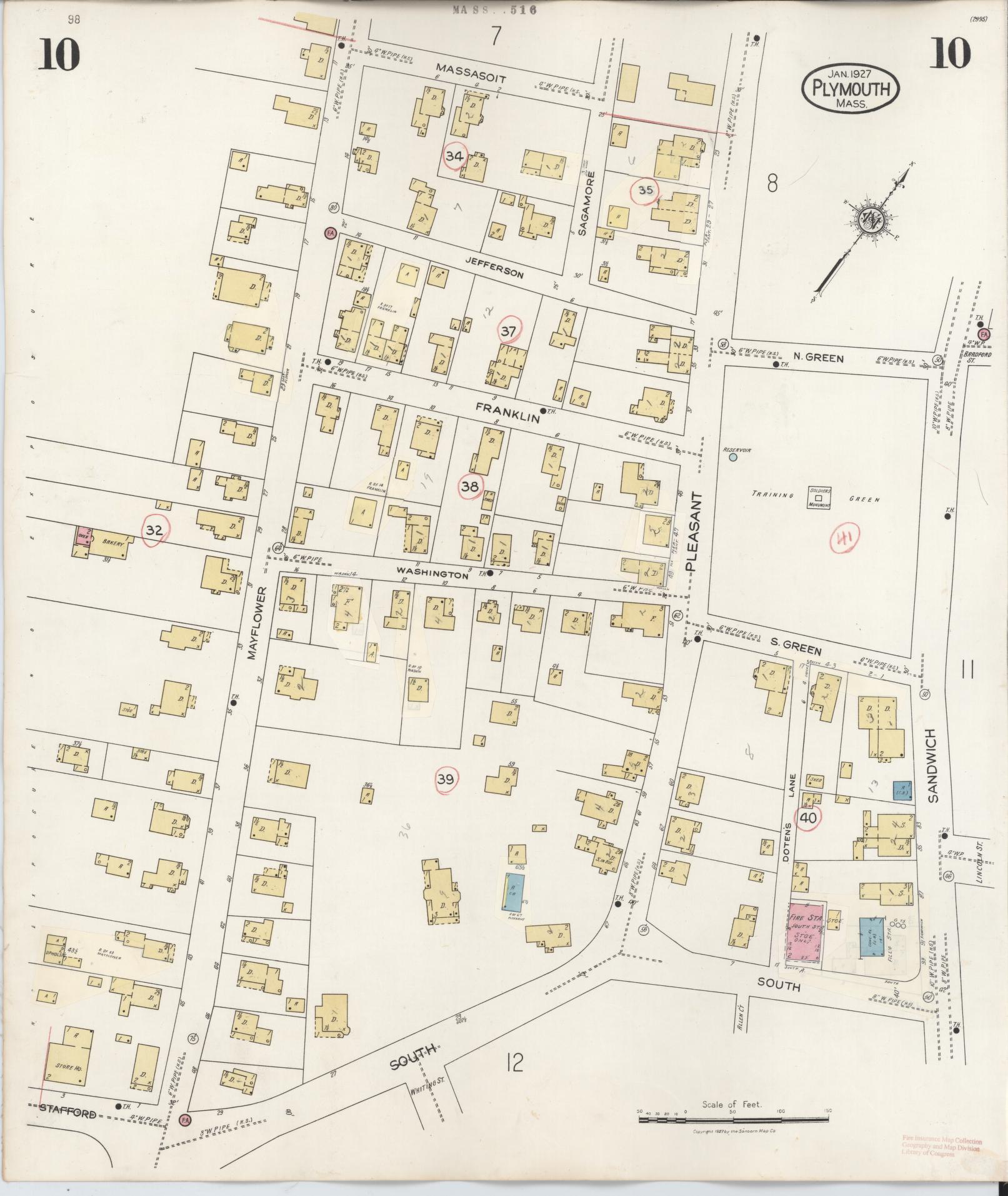 Sanborn Fire Insurance Map from Plymouth, Plymouth County, Massachusetts (1948), Sheet #0010 - Historic Sanborn Fire Insurance Map Print, vintage old map wall art, antique decor, genealogy gift, Massachusetts Massachusetts map