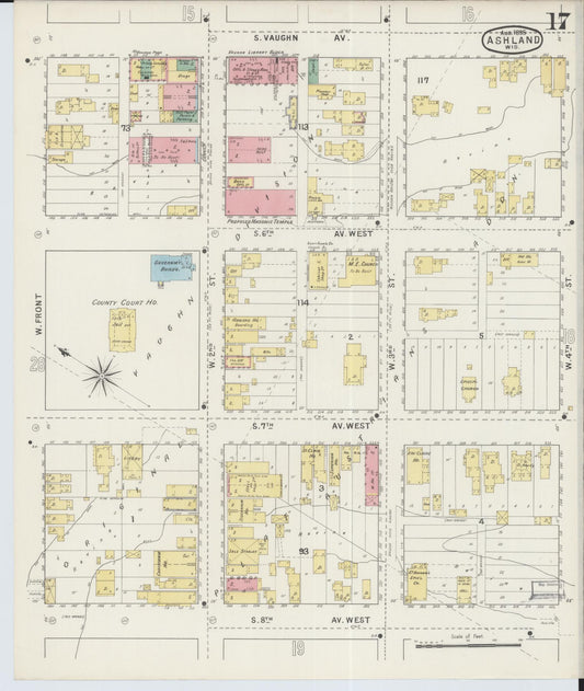 Sanborn Fire Insurance Map from Ashland, Ashland County, Wisconsin (1895), Sheet #0017 - Historic Sanborn Fire Insurance Map Print, vintage old map wall art, antique decor, genealogy gift, Wisconsin Wisconsin map