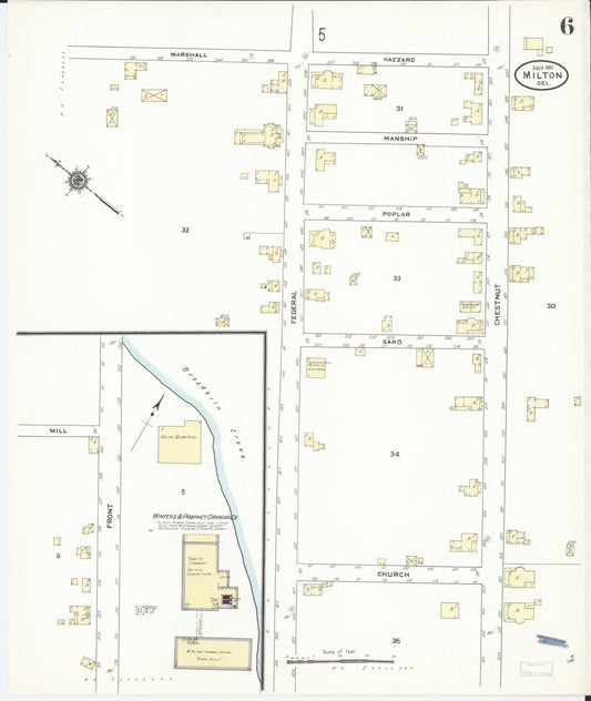 Sanborn Fire Insurance Map from Milton, Sussex County, Delaware (1911), Sheet #0006 - Historic Sanborn Fire Insurance Map Print, vintage old map wall art, antique decor, genealogy gift, Delaware Delaware map