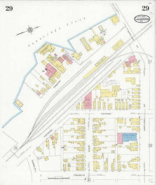 Sanborn Fire Insurance Map from Cambridge, Dorchester County, Maryland (1930), Sheet #0029 - Historic Sanborn Fire Insurance Map Print, vintage old map wall art, antique decor, genealogy gift, Maryland Maryland map