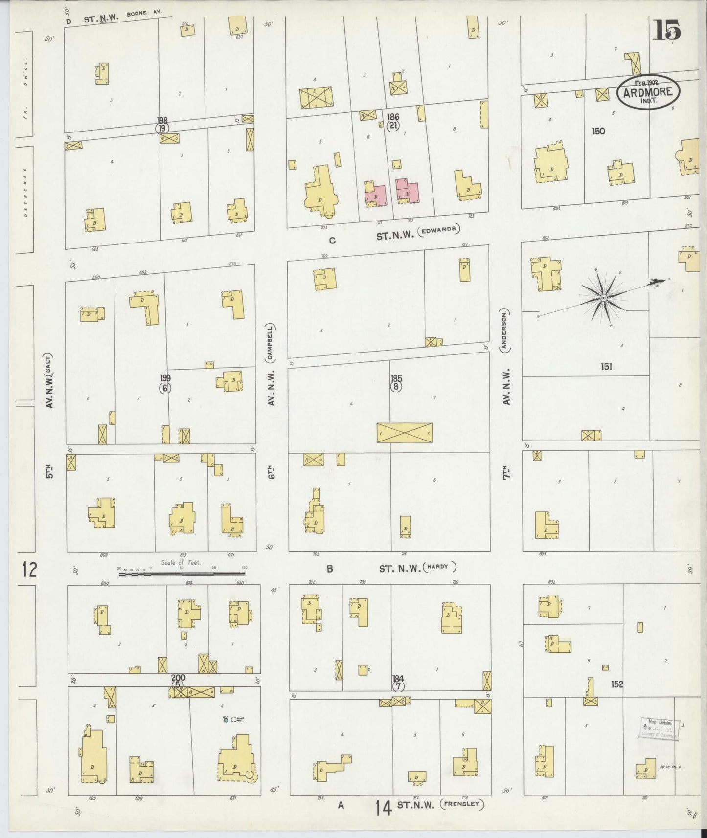 Sanborn Fire Insurance Map from Ardmore, Carter County, Oklahoma (1902), Sheet #0015 - Complete Map Set gallery image, historic Sanborn map, vintage wall art, Oklahoma Oklahoma