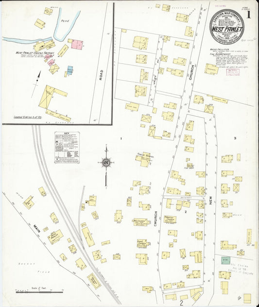 Sanborn Fire Insurance Map from West Pawlet, Rutland County, Vermont (1910), Sheet #0001 - Complete Map Set gallery image, historic Sanborn map, vintage wall art, Vermont Vermont