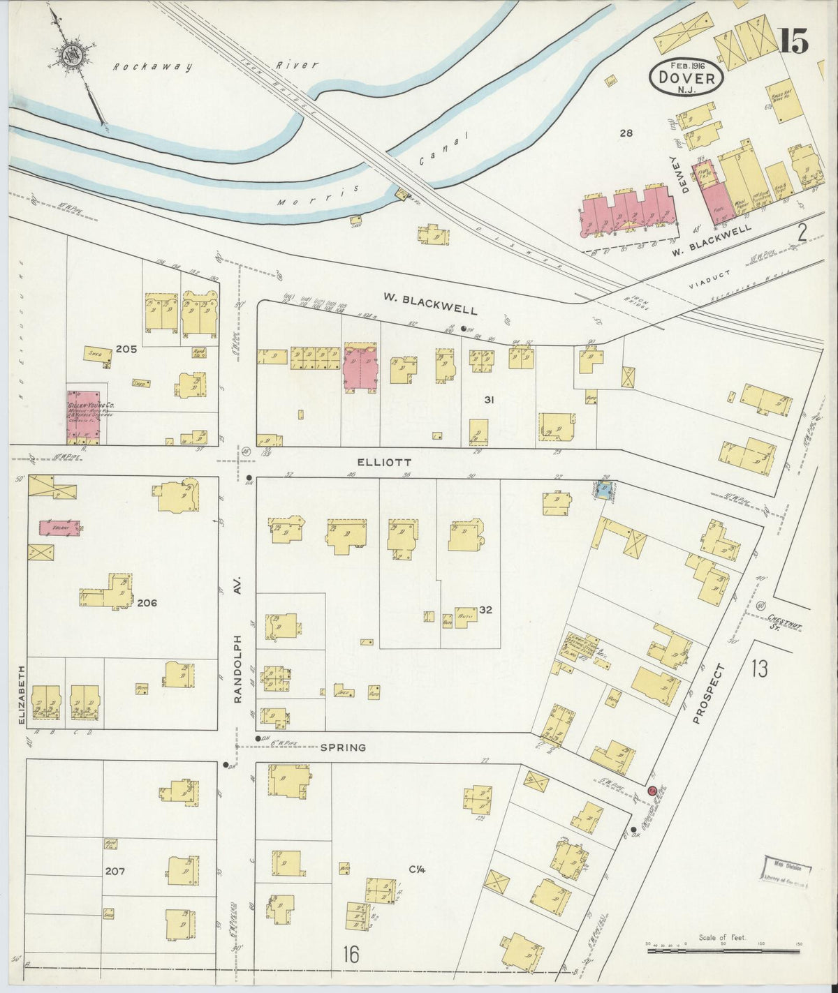 Sanborn Fire Insurance Map from Dover, Morris County, New Jersey (1916), Sheet #0015 - Historic Sanborn Fire Insurance Map Print, vintage old map wall art, antique decor, genealogy gift, New Jersey New Jersey map