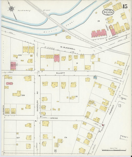 Sanborn Fire Insurance Map from Dover, Morris County, New Jersey (1916), Sheet #0015 - Historic Sanborn Fire Insurance Map Print, vintage old map wall art, antique decor, genealogy gift, New Jersey New Jersey map
