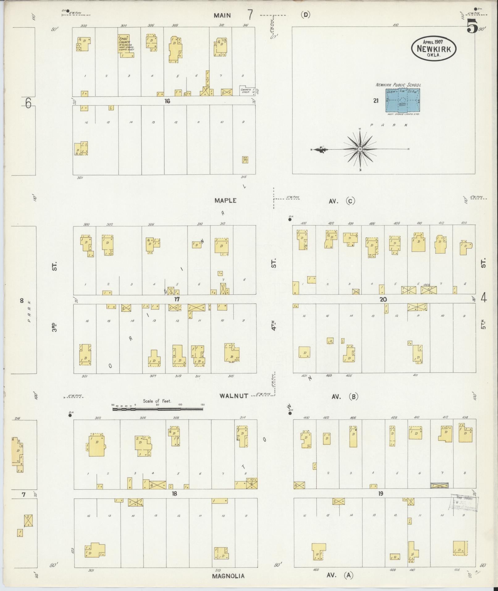 Sanborn Fire Insurance Map from Newkirk, Kay County, Oklahoma (1907), Sheet #0005 - Complete Map Set gallery image, historic Sanborn map, vintage wall art, Oklahoma Oklahoma