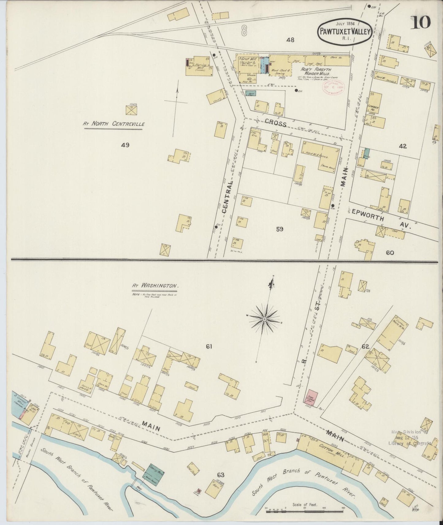 Sanborn Fire Insurance Map from Pawtuxet Valley, Kent and Providence Counties, Rhode Island (1894), Sheet #0010 - Historic Sanborn Fire Insurance Map Print, vintage old map wall art, antique decor, genealogy gift, Washington Washington map