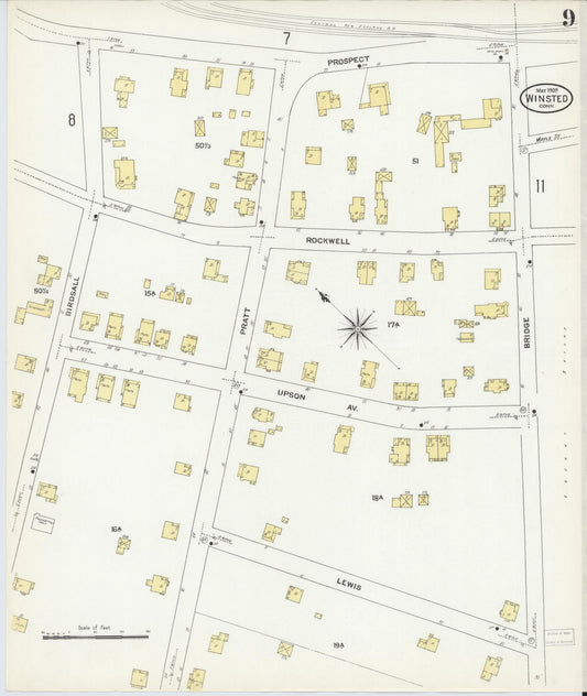 Sanborn Fire Insurance Map from Winsted, Litchfield County, Connecticut (1909), Sheet #0009 - Historic Sanborn Fire Insurance Map Print, vintage old map wall art, antique decor, genealogy gift, Connecticut Connecticut map