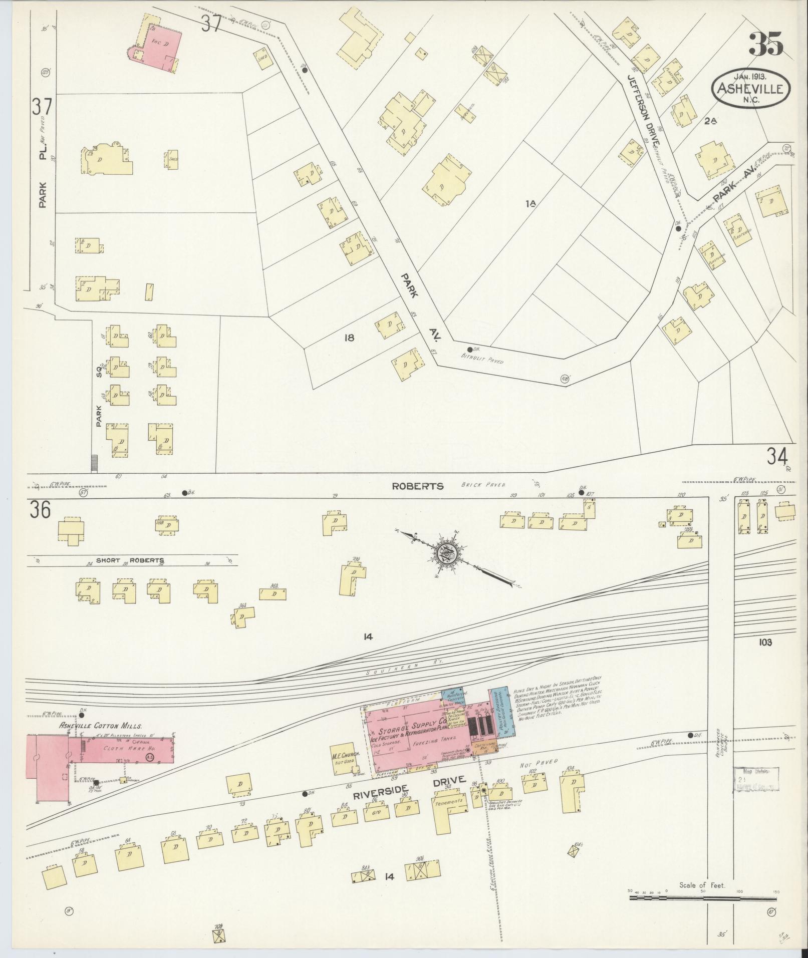 Sanborn Fire Insurance Map from Asheville, Buncombe County, North Carolina (1913), Sheet #0035 - Complete Map Set gallery image, historic Sanborn map, vintage wall art, North Carolina North Carolina