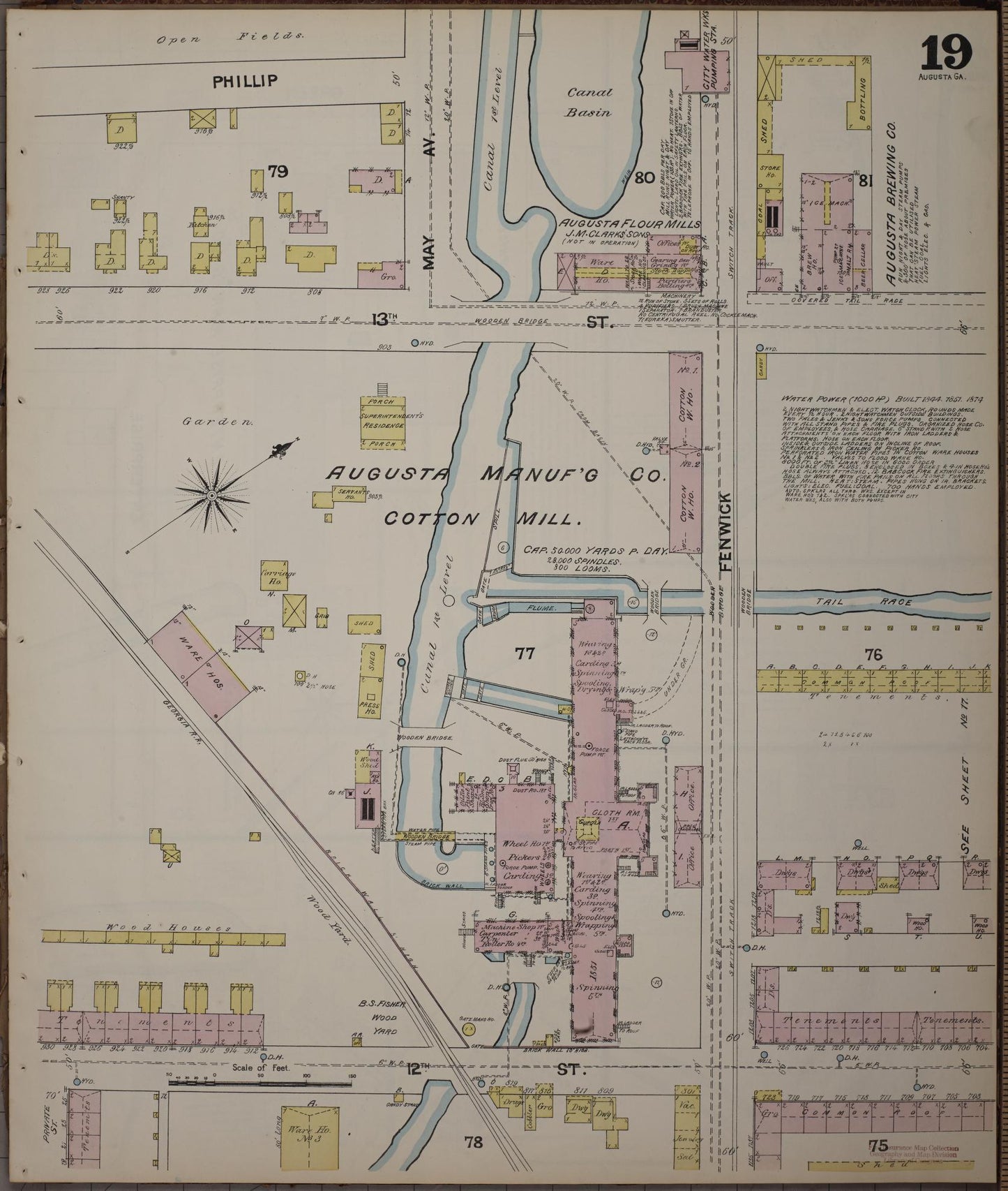 Sanborn Fire Insurance Map from Augusta, Richmond County, Georgia (1890), Sheet #0019 - Historic Sanborn Fire Insurance Map Print, vintage old map wall art, antique decor, genealogy gift, Georgia Georgia map