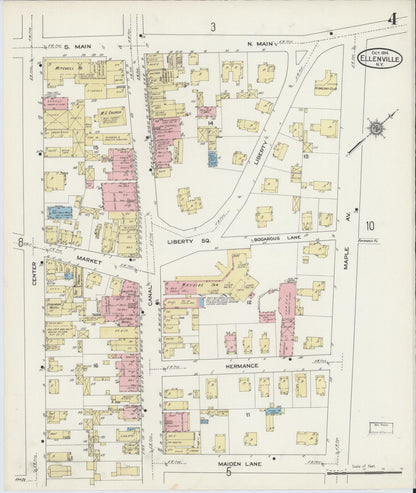 Sanborn Fire Insurance Map from Ellenville, Ulster County, New York (1914), Sheet #0004 - Historic Sanborn Fire Insurance Map Print, vintage old map wall art, antique decor, genealogy gift, New York New York map