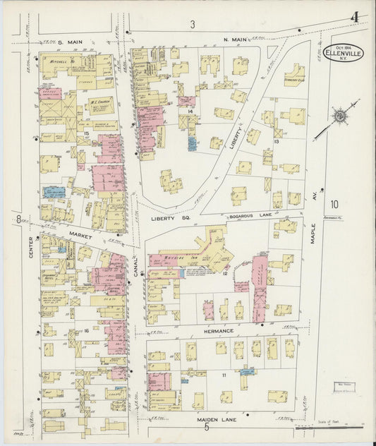 Sanborn Fire Insurance Map from Ellenville, Ulster County, New York (1914), Sheet #0004 - Historic Sanborn Fire Insurance Map Print, vintage old map wall art, antique decor, genealogy gift, New York New York map