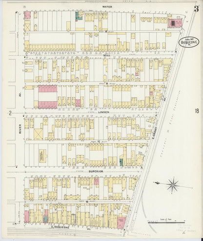 Sanborn Fire Insurance Map from Duquesne, Allegheny County, Pennsylvania (1907), Sheet #0003 - Historic Sanborn Fire Insurance Map Print, vintage old map wall art, antique decor, genealogy gift, Pennsylvania Pennsylvania map
