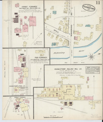 Sanborn Fire Insurance Map from Youngstown, Mahoning County, Ohio (1884), Sheet #0011 - Historic Sanborn Fire Insurance Map Print, vintage old map wall art, antique decor, genealogy gift, Ohio Ohio map