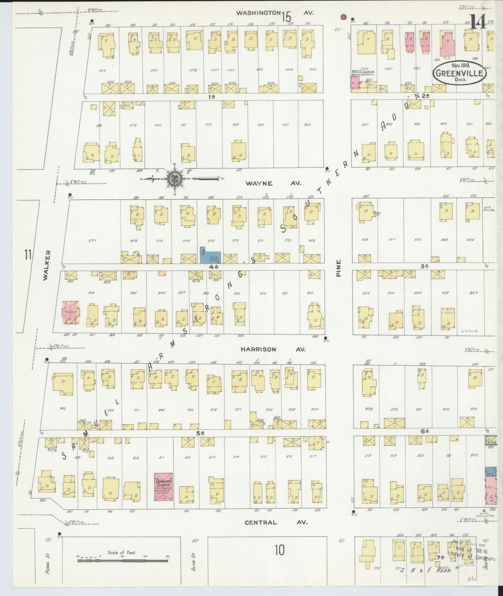 Sanborn Fire Insurance Map from Greenville, Darke County, Ohio (1910), Sheet #0014 - Historic Sanborn Fire Insurance Map Print, vintage old map wall art, antique decor, genealogy gift, Ohio Ohio map