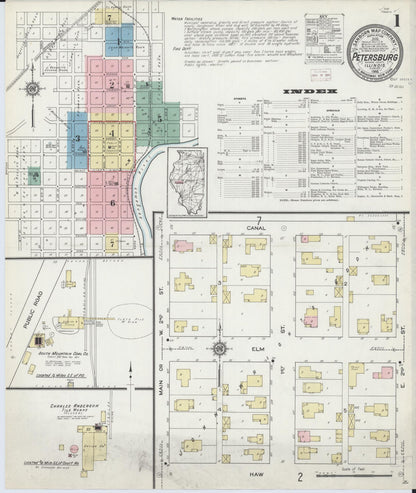 Sanborn Fire Insurance Map from Petersburg, Menard County, Illinois (1914), Sheet #0001 - Complete Map Set gallery image, historic Sanborn map, vintage wall art, Illinois Illinois