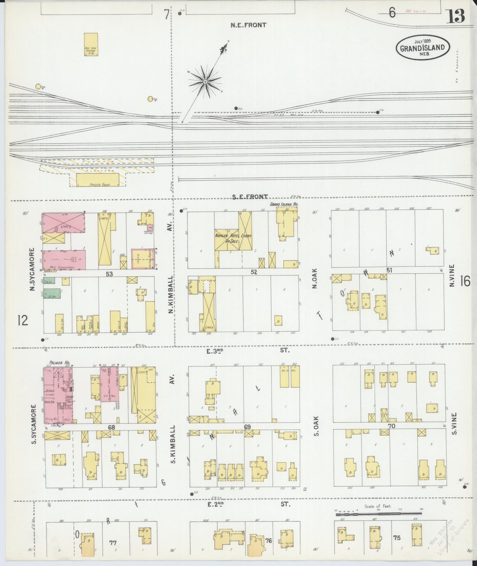 Sanborn Fire Insurance Map from Grand Island, Hall County, Nebraska (1899), Sheet #0013 - Complete Map Set gallery image, historic Sanborn map, vintage wall art, Nebraska Nebraska