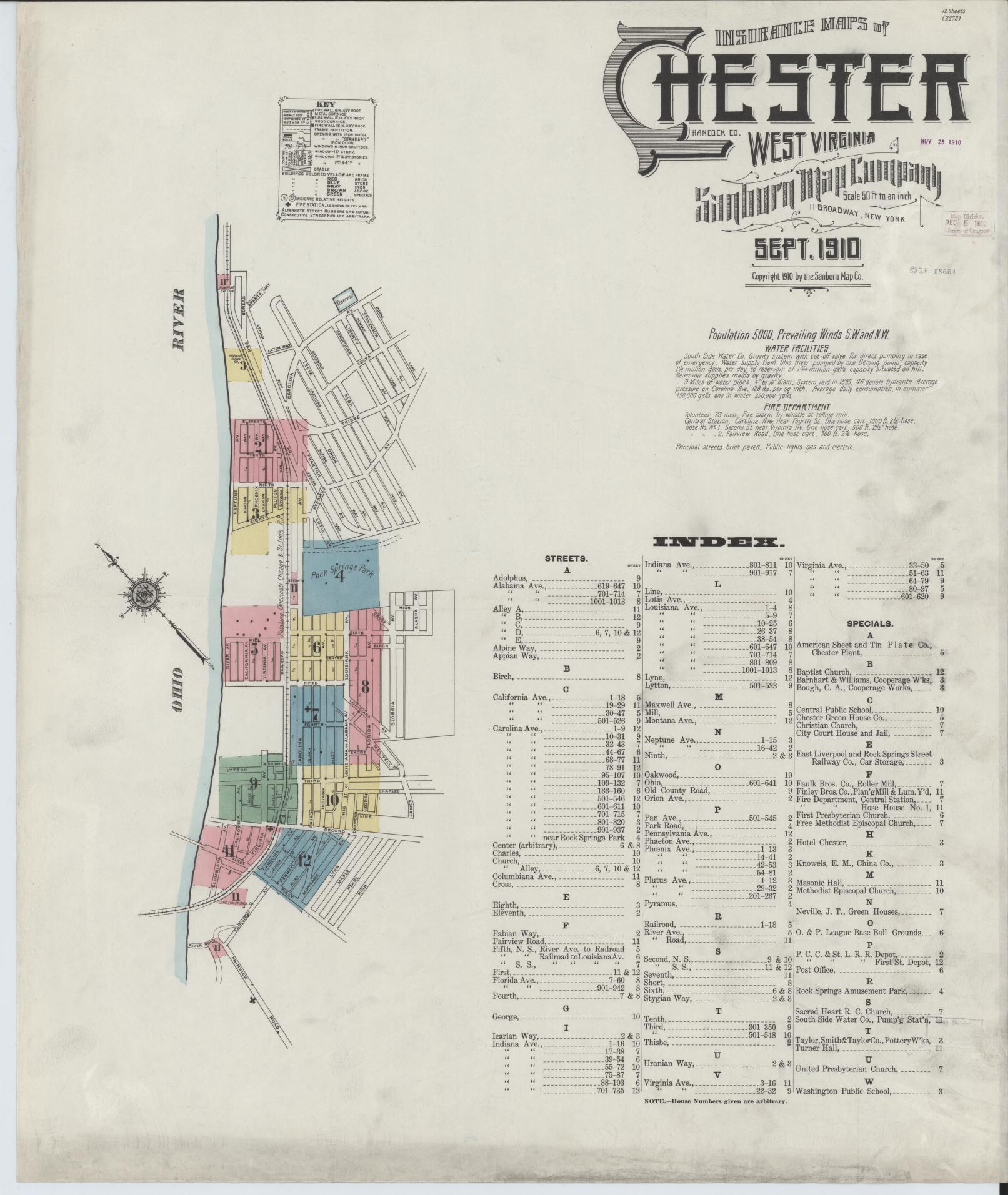 Sanborn Fire Insurance Map from Chester, Hancock County, West Virginia (1910), Sheet #0001 - Historic Sanborn Fire Insurance Map Print, vintage old map wall art, antique decor, genealogy gift, West Virginia West Virginia map