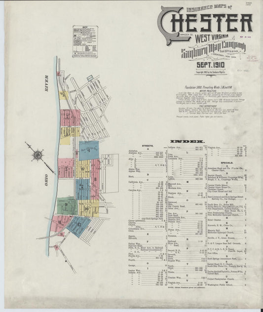 Sanborn Fire Insurance Map from Chester, Hancock County, West Virginia (1910), Sheet #0001 - Historic Sanborn Fire Insurance Map Print, vintage old map wall art, antique decor, genealogy gift, West Virginia West Virginia map