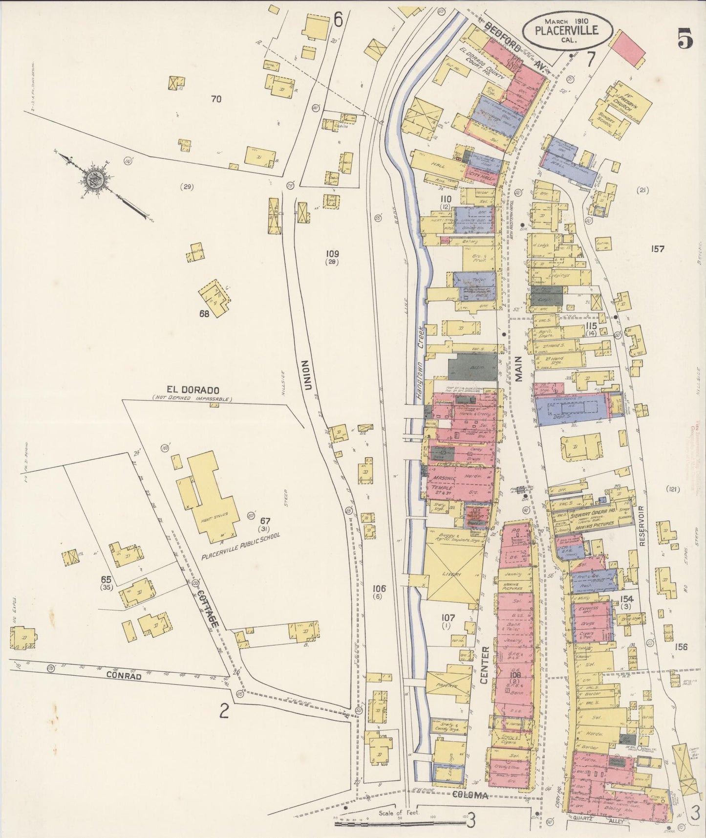 Sanborn Fire Insurance Map from Placerville, El Dorado County, California (1910), Sheet #0005 - Complete Map Set gallery image, historic Sanborn map, vintage wall art, California California