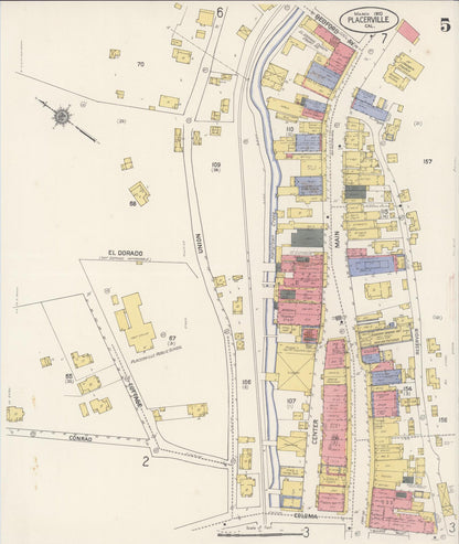 Sanborn Fire Insurance Map from Placerville, El Dorado County, California (1910), Sheet #0005 - Complete Map Set gallery image, historic Sanborn map, vintage wall art, California California