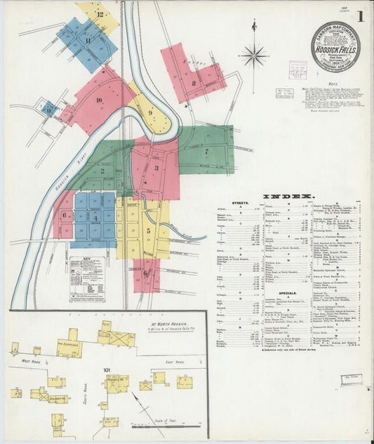 Sanborn Fire Insurance Map from Hoosick Falls, Rensselaer County, New York (1904), Sheet #0001 - Complete Map Set gallery image, historic Sanborn map, vintage wall art, New York New York