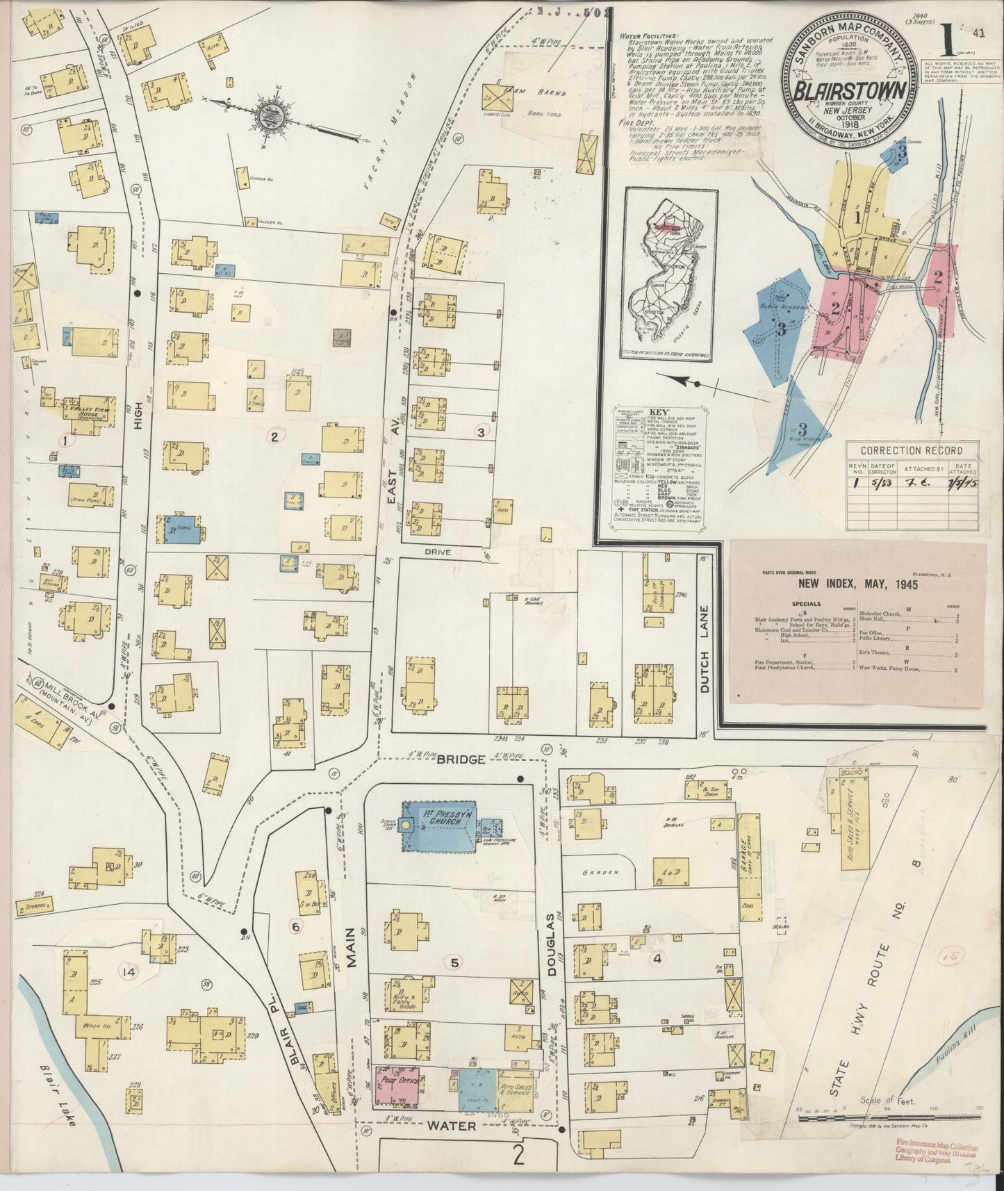 Sanborn Fire Insurance Map from Blairstown, Warren County, New Jersey. (1933) – Historic Sanborn Fire Insurance Map Print
