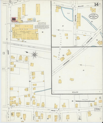 Sanborn Fire Insurance Map from Woburn, Middlesex County, Massachusetts (1904), Sheet #0014 - Historic Sanborn Fire Insurance Map Print, vintage old map wall art, antique decor, genealogy gift, Massachusetts Massachusetts map