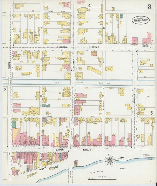 Sanborn Fire Insurance Map from Jersey Shore, Lycoming County, Pennsylvania (1901), Sheet #0003 - Historic Sanborn Fire Insurance Map Print, vintage old map wall art, antique decor, genealogy gift, Pennsylvania Pennsylvania map