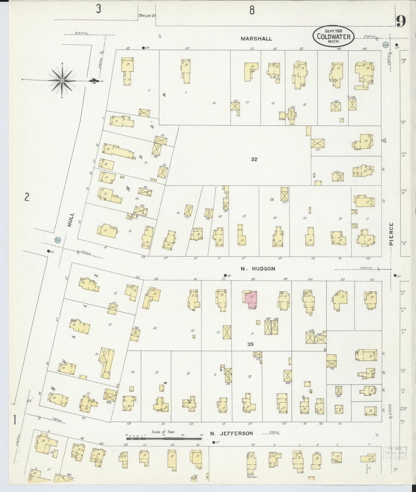 Sanborn Fire Insurance Map from Coldwater, Branch County, Michigan (1908), Sheet #0009 - Complete Map Set gallery image, historic Sanborn map, vintage wall art, Michigan Michigan