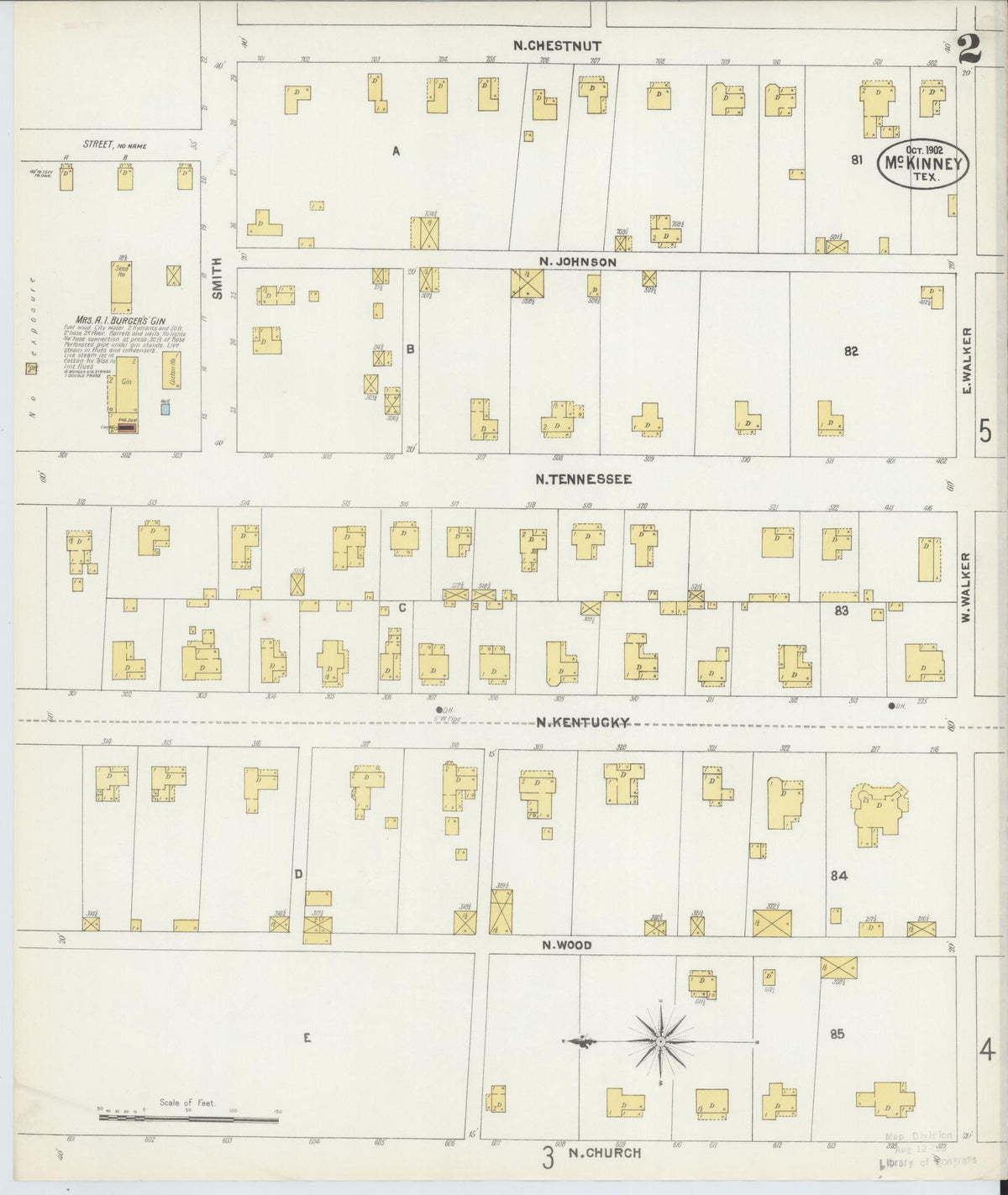 Sanborn Fire Insurance Map from McKinney, Collin County, Texas (1902), Sheet #0002 - Complete Map Set gallery image, historic Sanborn map, vintage wall art, Texas Texas