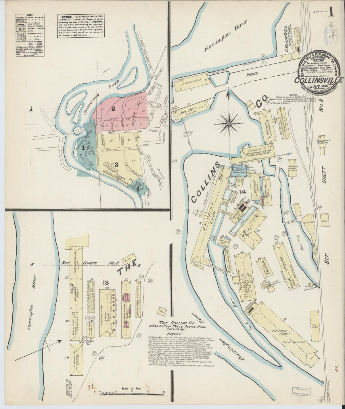Sanborn Fire Insurance Map from Collinsville, Hartford County, Connecticut (1884), Sheet #0001 - Complete Map Set gallery image, historic Sanborn map, vintage wall art, Connecticut Connecticut