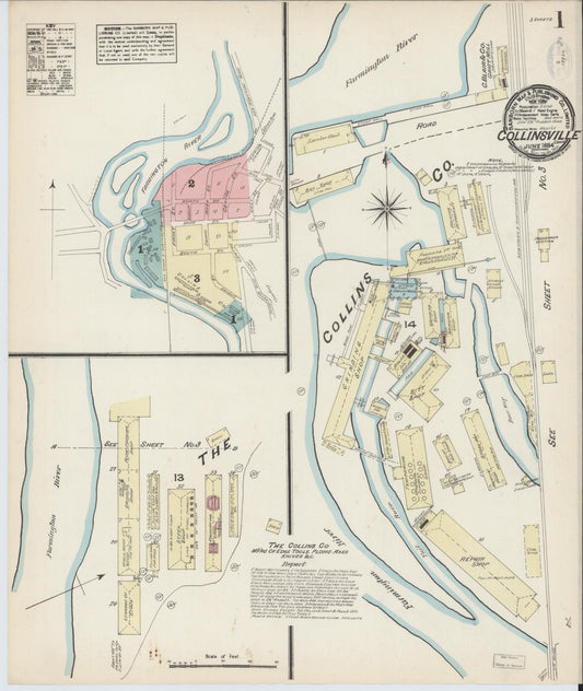 Sanborn Fire Insurance Map from Collinsville, Hartford County, Connecticut (1884), Sheet #0001 - Complete Map Set gallery image, historic Sanborn map, vintage wall art, Connecticut Connecticut