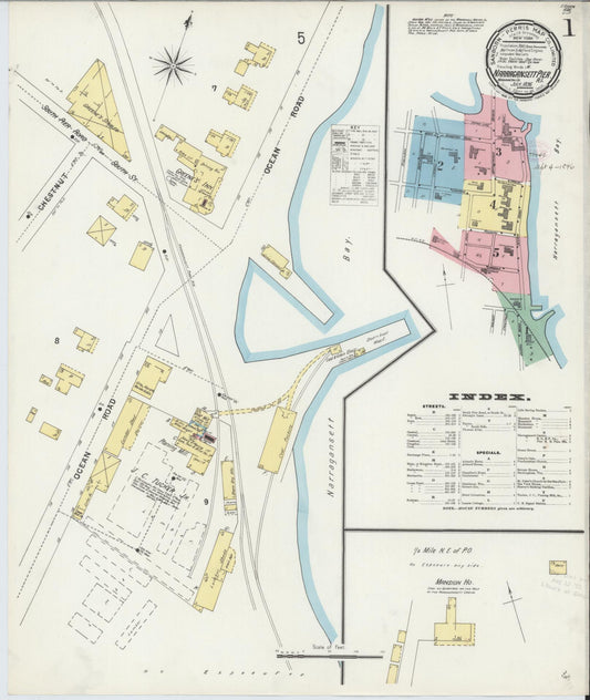 Sanborn Fire Insurance Map from Narragansett Pier, Washington County, Rhode Island (1896), Sheet #0001 - Historic Sanborn Fire Insurance Map Print, vintage old map wall art, antique decor, genealogy gift, Rhode Island Rhode Island map