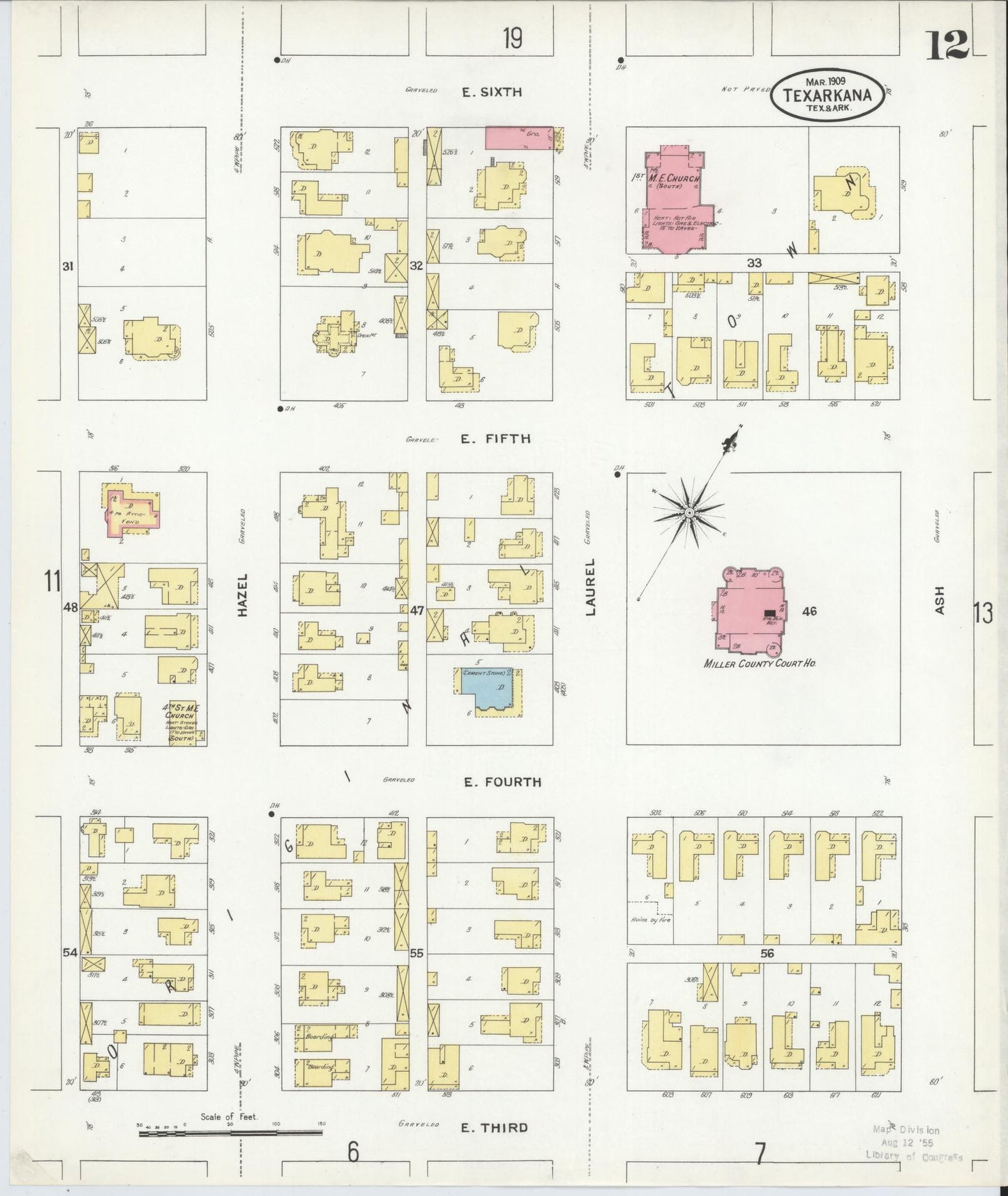 Sanborn Fire Insurance Map from Texarkana, Bowie County, Texas (1909), Sheet #0012 - Complete Map Set gallery image, historic Sanborn map, vintage wall art, Texas Texas