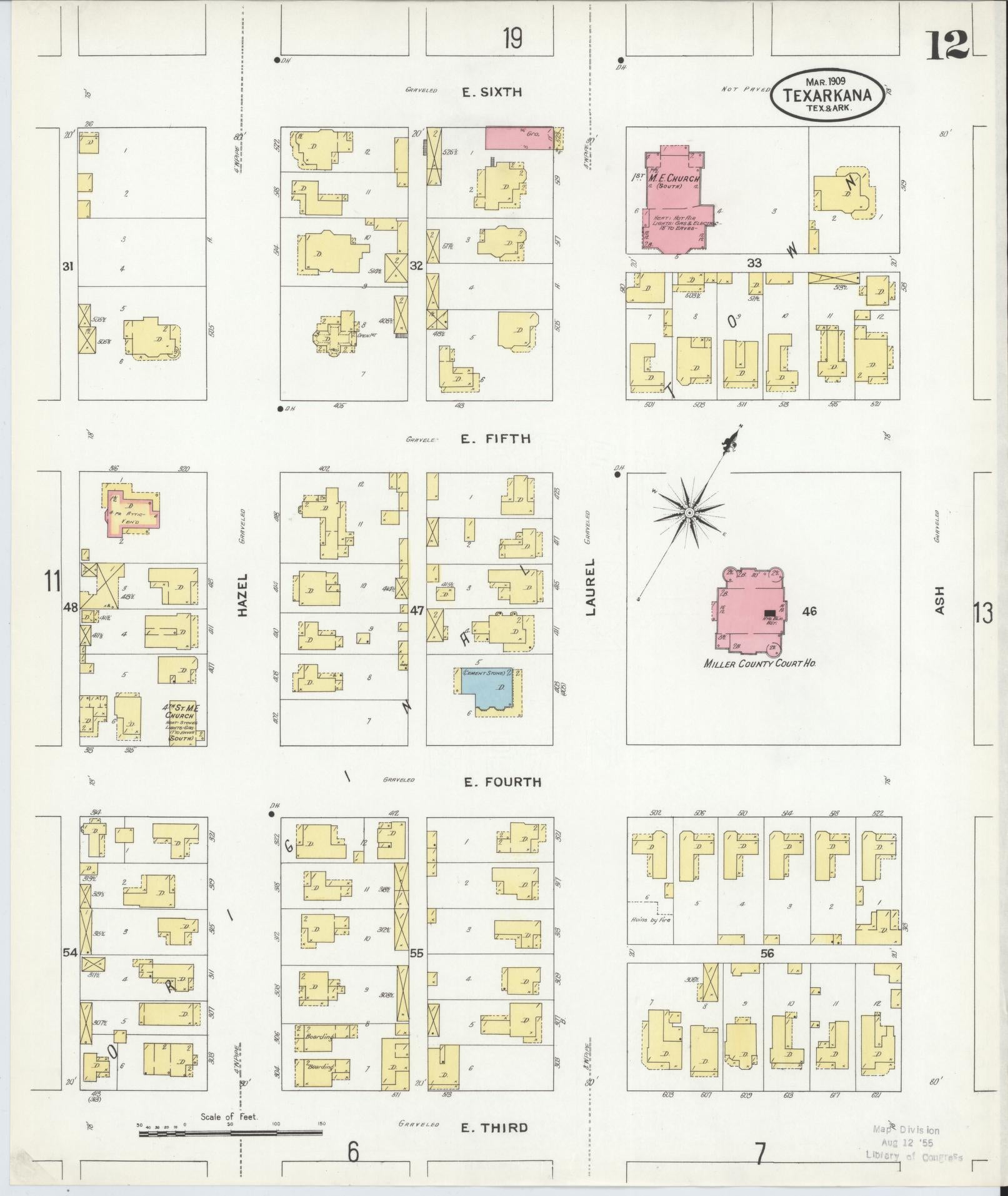 Sanborn Fire Insurance Map from Texarkana, Bowie County, Texas (1909), Sheet #0012 - Complete Map Set gallery image, historic Sanborn map, vintage wall art, Texas Texas