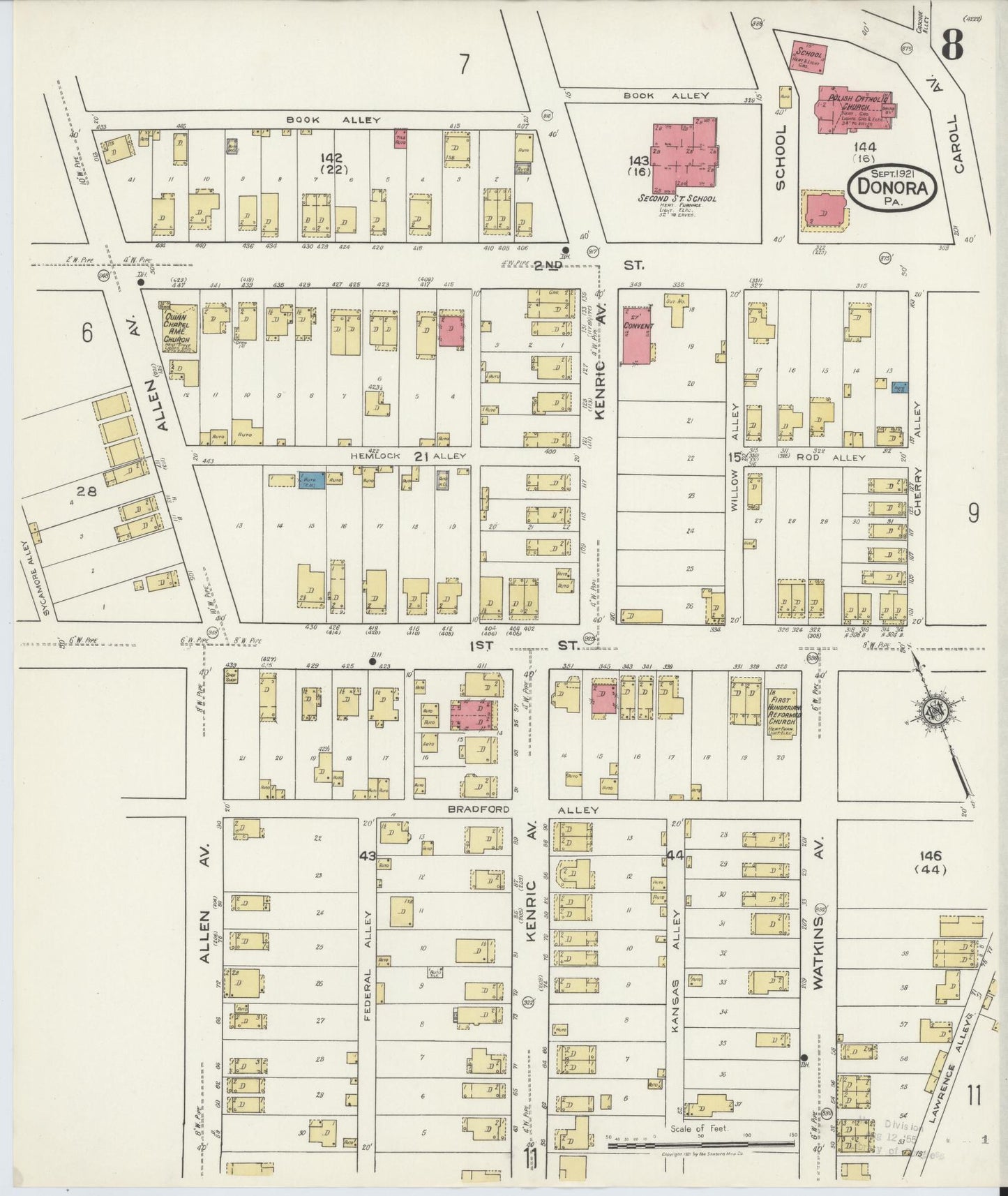 Sanborn Fire Insurance Map from Donora, Washington County, Pennsylvania (1921), Sheet #0008 - Historic Sanborn Fire Insurance Map Print, vintage old map wall art, antique decor, genealogy gift, Pennsylvania Pennsylvania map
