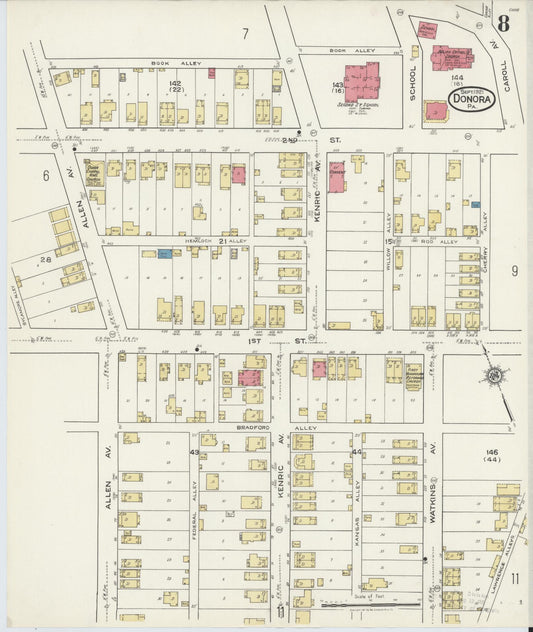 Sanborn Fire Insurance Map from Donora, Washington County, Pennsylvania (1921), Sheet #0008 - Historic Sanborn Fire Insurance Map Print, vintage old map wall art, antique decor, genealogy gift, Pennsylvania Pennsylvania map