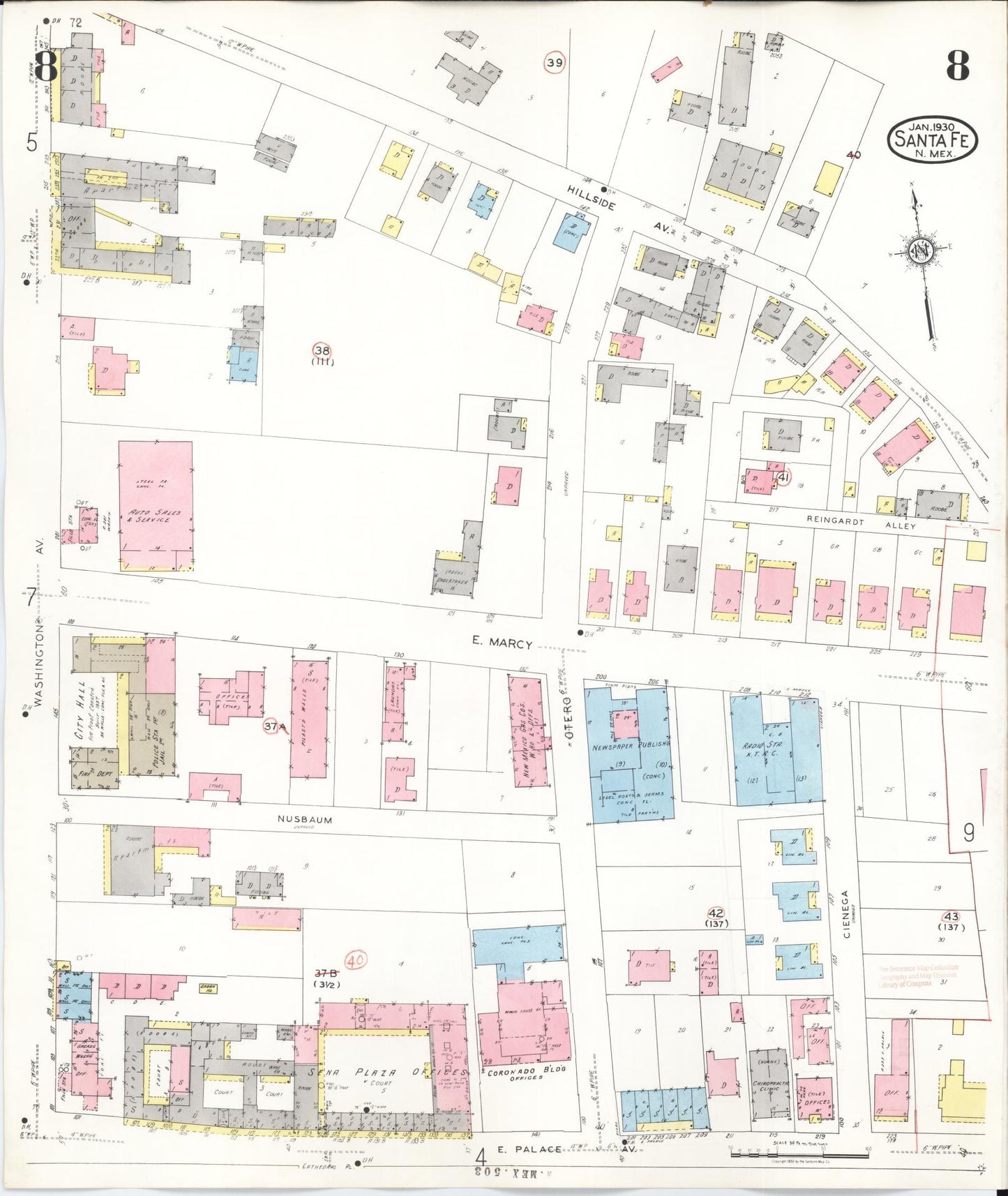 Sanborn Fire Insurance Map from Santa Fe, Santa Fe County, New Mexico (1948), Sheet #0008 - Complete Map Set gallery image, historic Sanborn map, vintage wall art, New Mexico New Mexico