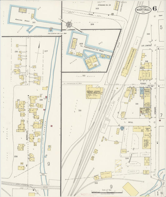 Sanborn Fire Insurance Map from Martinez, Contra Costa County, California (1920), Sheet #0006 - Historic Sanborn Fire Insurance Map Print, vintage old map wall art, antique decor, genealogy gift, California California map