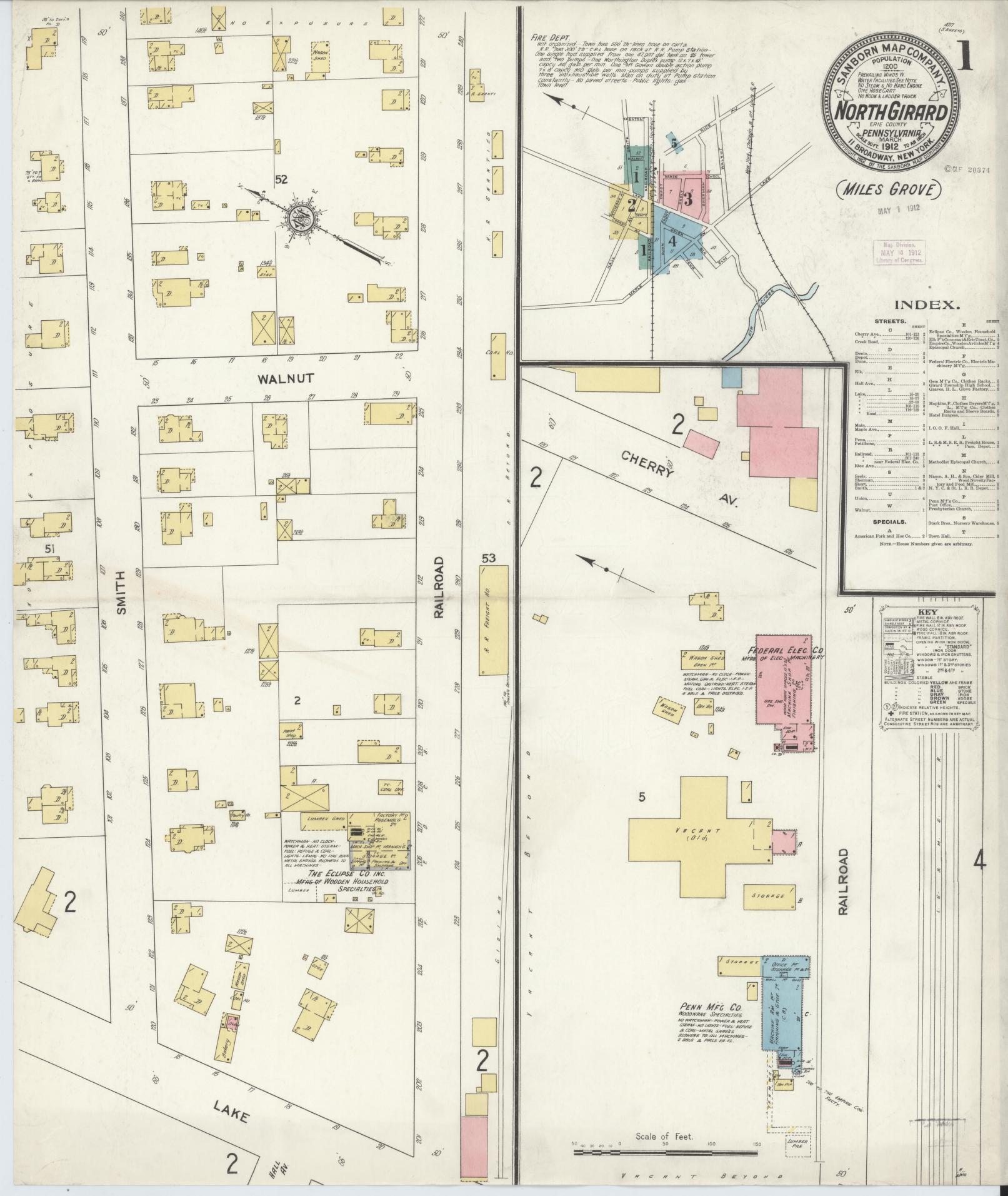 Sanborn Fire Insurance Map from North Girard, Erie County, Pennsylvania (1912), Sheet #0001 - Complete Map Set gallery image, historic Sanborn map, vintage wall art, Pennsylvania Pennsylvania