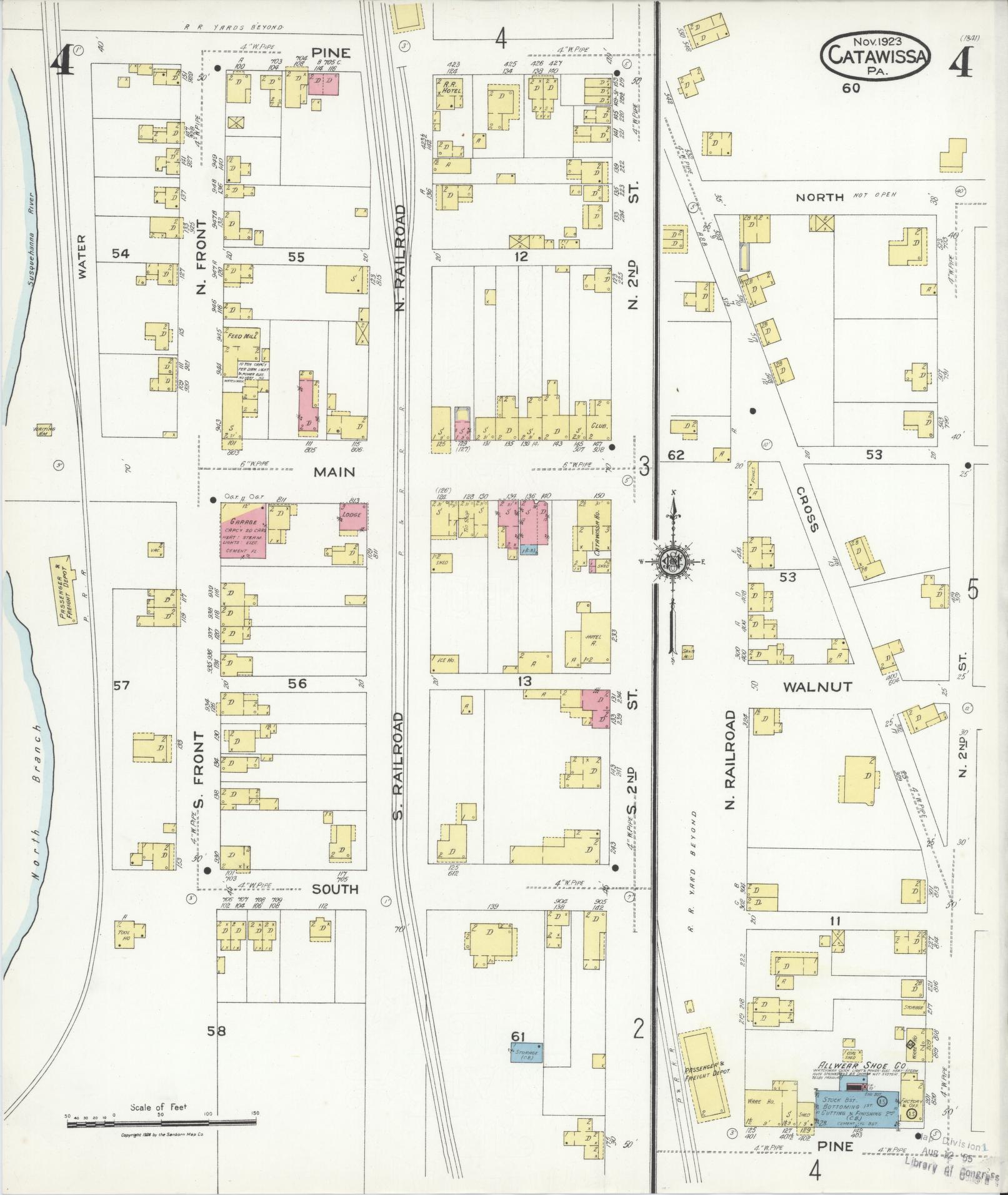 Sanborn Fire Insurance Map from Catawissa, Columbia County, Pennsylvania (1923), Sheet #0004 - Historic Sanborn Fire Insurance Map Print, vintage old map wall art, antique decor, genealogy gift, Pennsylvania Pennsylvania map
