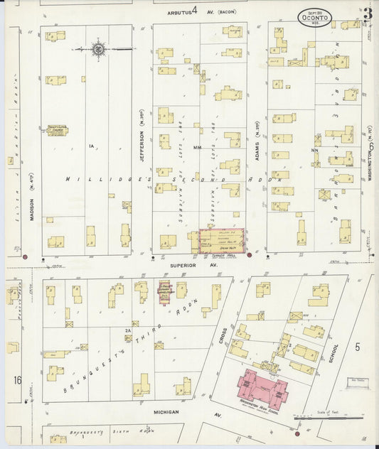 Sanborn Fire Insurance Map from Oconto, Oconto County, Wisconsin (1911), Sheet #0003 - Historic Sanborn Fire Insurance Map Print, vintage old map wall art, antique decor, genealogy gift, Wisconsin Wisconsin map