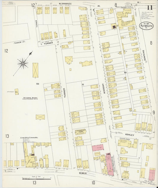 Sanborn Fire Insurance Map from Plymouth, Luzerne County, Pennsylvania (1907), Sheet #0011 - Historic Sanborn Fire Insurance Map Print, vintage old map wall art, antique decor, genealogy gift, Pennsylvania Pennsylvania map