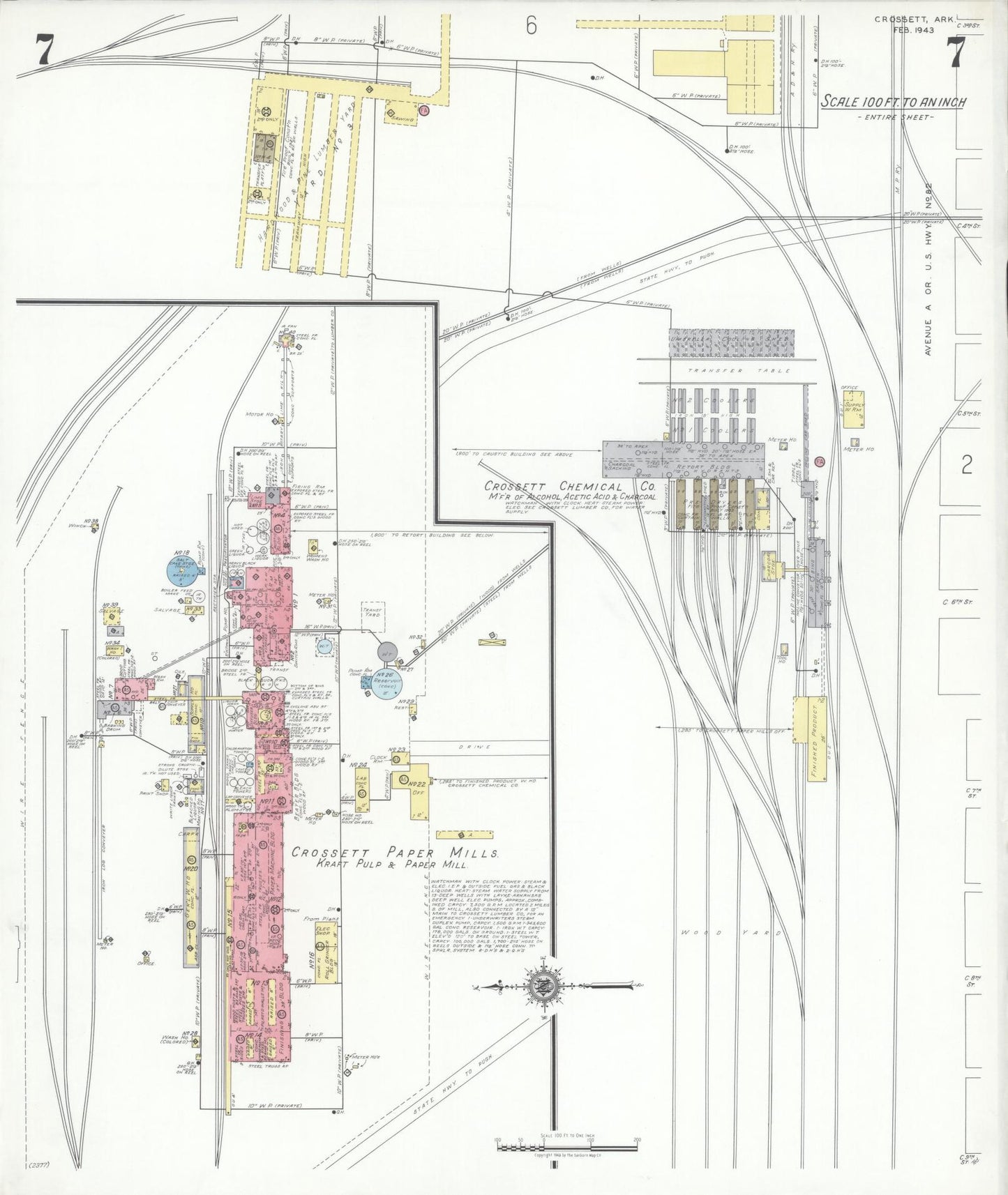 Sanborn Fire Insurance Map from Crossett, Ashley County, Arkansas (1943), Sheet #0007 - Complete Map Set gallery image, historic Sanborn map, vintage wall art, Arkansas Arkansas