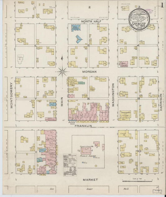Sanborn Fire Insurance Map from Spencer, Owen County, Indiana (1886), Sheet #0001 - Historic Sanborn Fire Insurance Map Print, vintage old map wall art, antique decor, genealogy gift, Indiana Indiana map