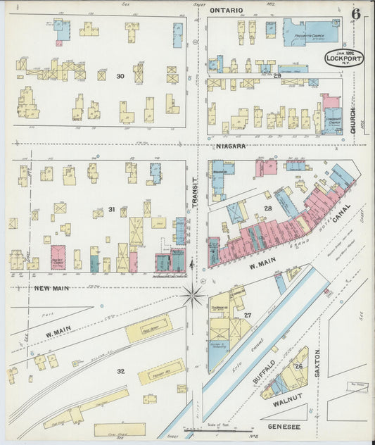 Sanborn Fire Insurance Map from Lockport, Niagara County, New York (1892), Sheet #0006 - Historic Sanborn Fire Insurance Map Print, vintage old map wall art, antique decor, genealogy gift, New York New York map