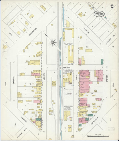 Sanborn Fire Insurance Map from Gardner, Grundy County, Illinois (1907), Sheet #0002 - Complete Map Set gallery image, historic Sanborn map, vintage wall art, Illinois Illinois